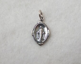 Sterling Silver 925 Miraculous Medal Immaculate Conception Pendant Drop Charm Religious Medal Solid Cast Silver