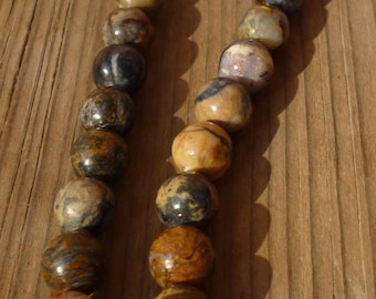 10 pearls tree petrified or fossilized colorful tree, 12 mm/10 petrified tree pearls gold multicolored fossilized tree, 1.2 cm