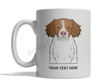 Brittany Dog Cartoon Mug - Personalized Custom Text Ceramic Coffee Tea Cup 11 oz, spaniel