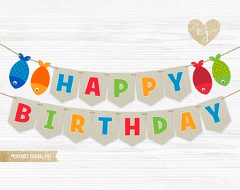 Printable Banner, Fishing Banner, First Birthday Banner, Happy Birthday Banner, The Big One, Fishing Birthday, Fishing Printable Banner
