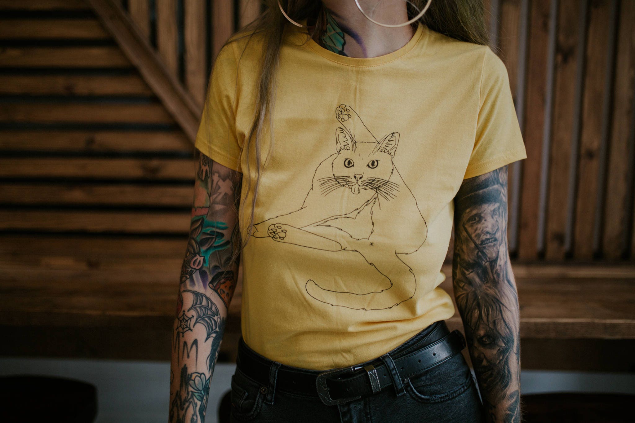 cat licking butt t shirt