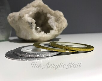 Nail Art Glitter Gold Silver Striping Tape 1mm 2mm Set of 2 Nail Art Accessories Japanese Nail Art Deco