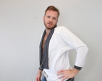 SALE Vintage White and Black Slouchy Cardigan Jacket by Amy Deb