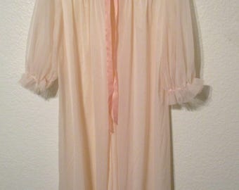 Vintage Chiffon Peignoir Vanity Fair Peignoir Sheer Peach Chiffon Robe Size 34