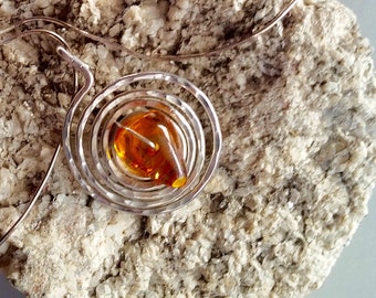 Silver Chain with Amber Pendant Necklace