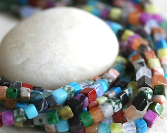 4mm Stone cube beads - Multi Colored Gemstone Cube Beads - Jewelry Making Supply