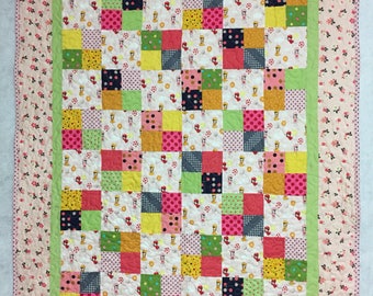 Quilt, throw, vintage modern, girl, baby, pieced