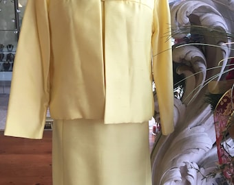 Vintage 1960s Tailored Yellow Beaded Dress & Jacket B. Siegal 36 Bust