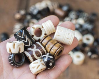 Large Hole Bone Beads, 15-25mm, 10pcs, Cow Bone Beads, Carved Bone Beads, Large Hole Beads -BN83