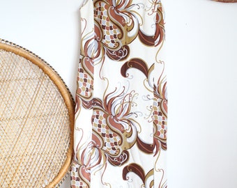 Vintage cream brown floral flower Psychedelic Print 60s 70s sleeveless maxi dress M