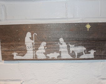 Nativity Scene Holiday Reclaimed Wood Sign