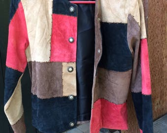 VINTAGE 80s genuine leather patched jacket