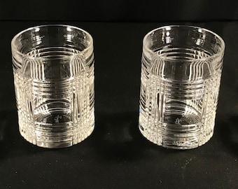Ralph Lauren Glen Plaid Old Fashioned Crystal Glasses Set Of 2