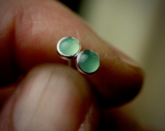 5mm chrysoprase sterling silver bezel set stud earrings