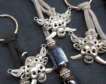 Set of 10 Skull and Crossbones Pirate Keychains / Fish Extender Gifts