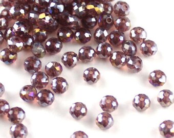 3 * 4mm AB purple faceted beads