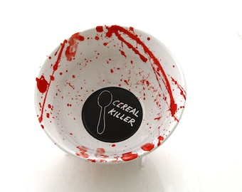 Cereal bowl, cereal killer bowl, funny gift, gift for him, blood red splatter, novelty gag gift, pottery and ceramic, horror fan