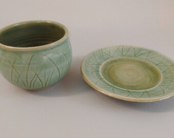 Small rice salad noodle bowl and saucer side plate sushi plate set