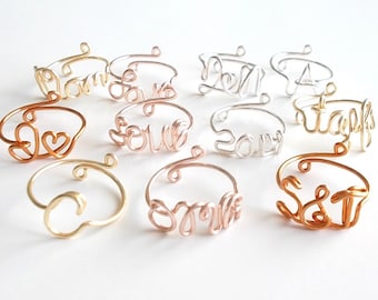 Ring, Wire Name Ring, Initial Ring, Word Ring, Personalized Ring, Wire Name Jewelry, Adjustable, Custom, Monogram, Handmade, Letter, Love