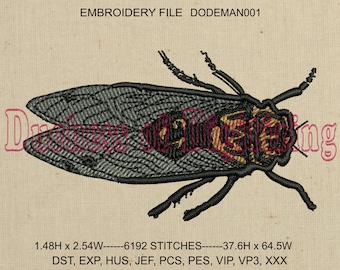 Cicada Embroidery Design, Locust Embroidery Design, Cicada Embroidery File, Locust Embroidery File, Bug, insect, DODEMAN001
