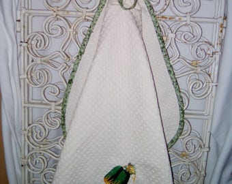 Tea towel embroidered "carrots" to hang handmade