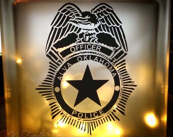 Police Badge - Police Patch - Police K9 Frosted Glass Block