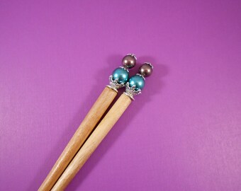 Majestic AF - green and merlot pearl and silver hairsticks, long hair, beaded hairstick, pearls
