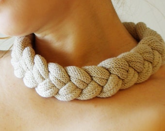 Knitted Necklace Knitted Jewelry Knitted Accessory Chunky Necklace Cream Yarn Jewelry