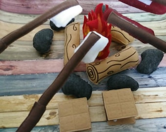 Felt Campfire - photography prop - pretend campfire - pretend play - camping - Bonfire - felt food - toy fire - play set for two