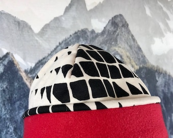 Black and White Fleece Lined Hat
