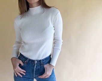 Ivory Ribbed Mock Neck Shirt
