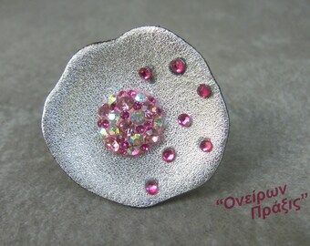 Unique ring-handmade ring-leather ring with crystals-multistone ring