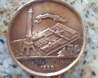 Antique French Art Medal/Pendant Exposition Universelle 1889 Eiffel Tower