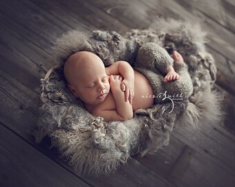 Organic Silver Curly Felted Blanket, Newborn Props
