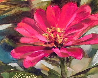 zinnia // zinnia painting // zinnia art // flower painting // flower art // red flower painting // red zinnia // summer flower painting