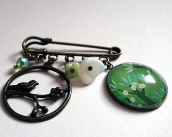 Brooch, green cherry B092B