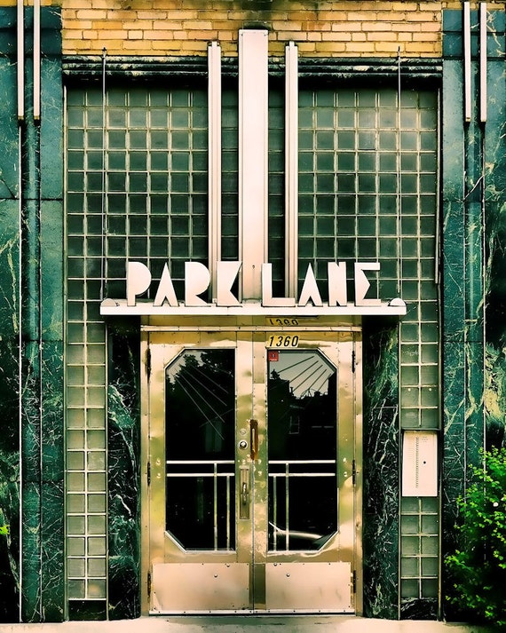 Montreal geometric print art deco architecture green glass Montreal geometric print art deco architecture green glass