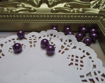 Vintage 8mm Eggplant Purple Pearl Round Beads-Costume-Old Stock-Made in Japan