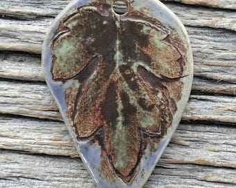 Ceramic Pendant Rustic Crysanthemum Leaf Stoneware by Mary Harding