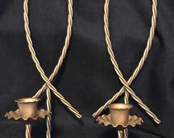 Vintage Brass Sconces Set of 2 1960's Brass Candle Holders