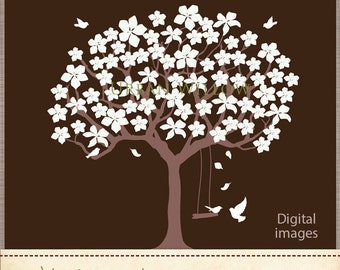 Tree clipart, Tree with white blossoms clipart, Graphics Tree, White Dove, Vector Tree, Clipart Blossoms Commercial Use OK
