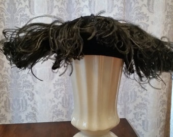 Vintage 1940's Velvet Hat with Ostrich Feathers