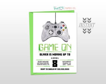 Game On Video Game Party Birthday Invitation Template • Printable Instant Download PDF Template • Birthday Party Invitation Boy Video Gaming