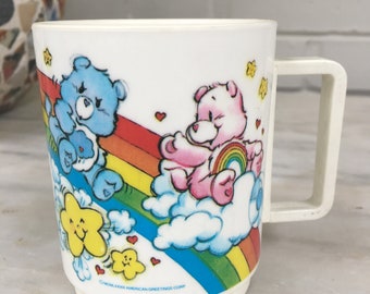 vintage Care Bears plastic mug, child's cup, deka, use, rainbow, 1983 American Greetings Corp. retro bear toy
