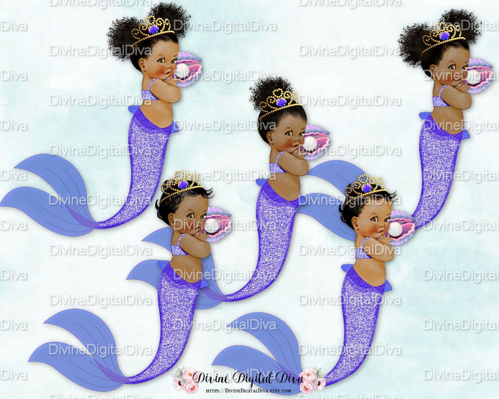 Download Mermaid Baby Girl Purple | Tail Clam Shell Tiara | African ...