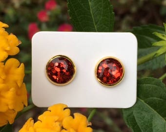 The Katherine Stud - Glittery Candy Apple Red