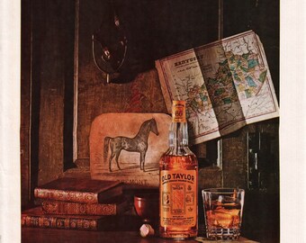 1960 Old Taylor 86 Kentucky Bourbon Vintage Color Photo Print Ad