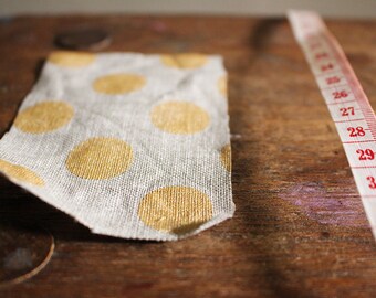 LINEN FABRIC metallic polka dot / natural linen / runningthreads