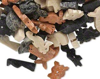 Ten Animal Fetish Beads Zuni Style Southwestern Soapstone Totem Guardian Tortoise Elephant Fish Squirrel Bear Rabbit Wolf Mixed Set Colors