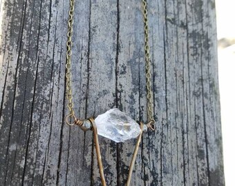 Quartz + Hammered Brass Necklace
